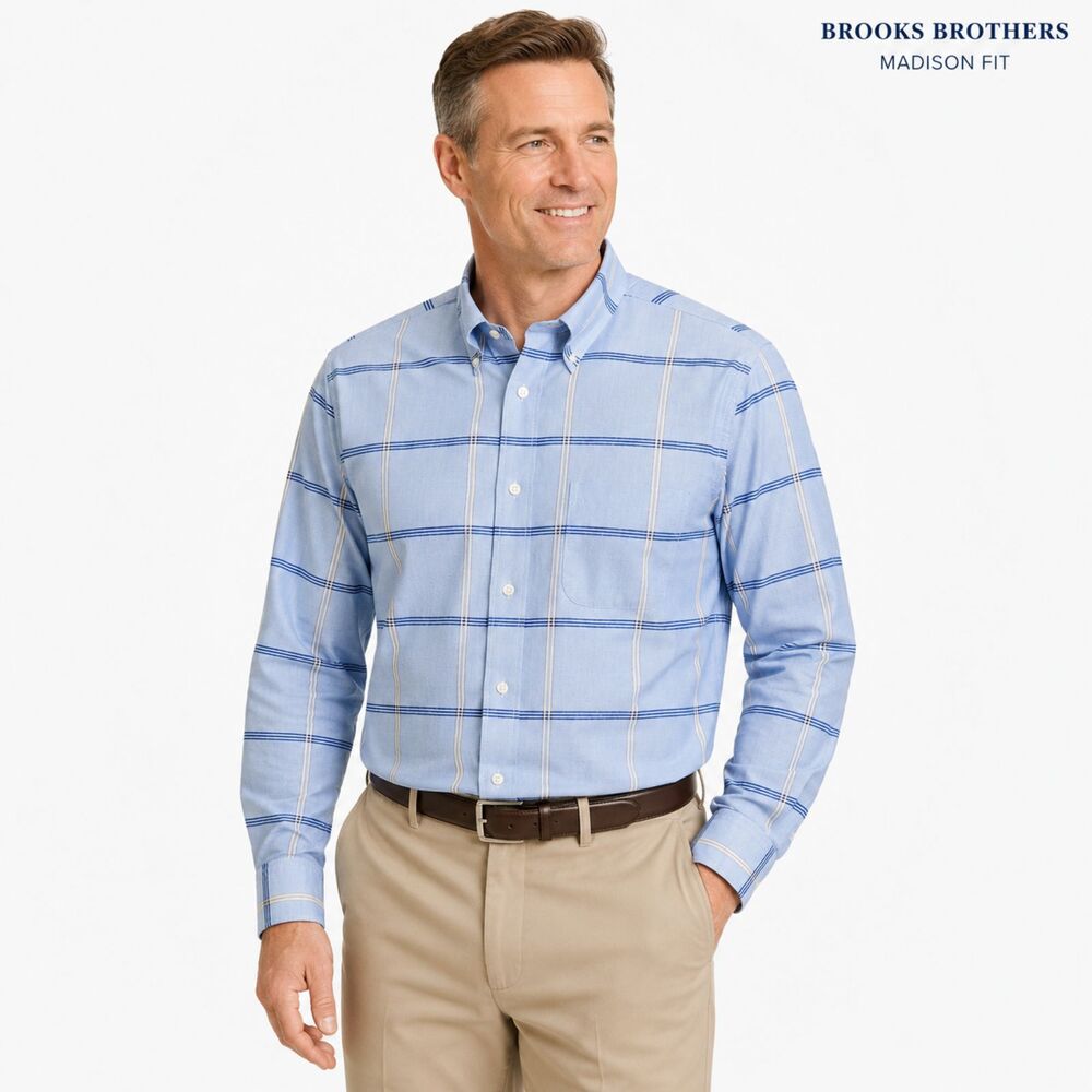 Brooks Brothers Cotton Shirt XXL NWOT Madison Fit Blue Plaid